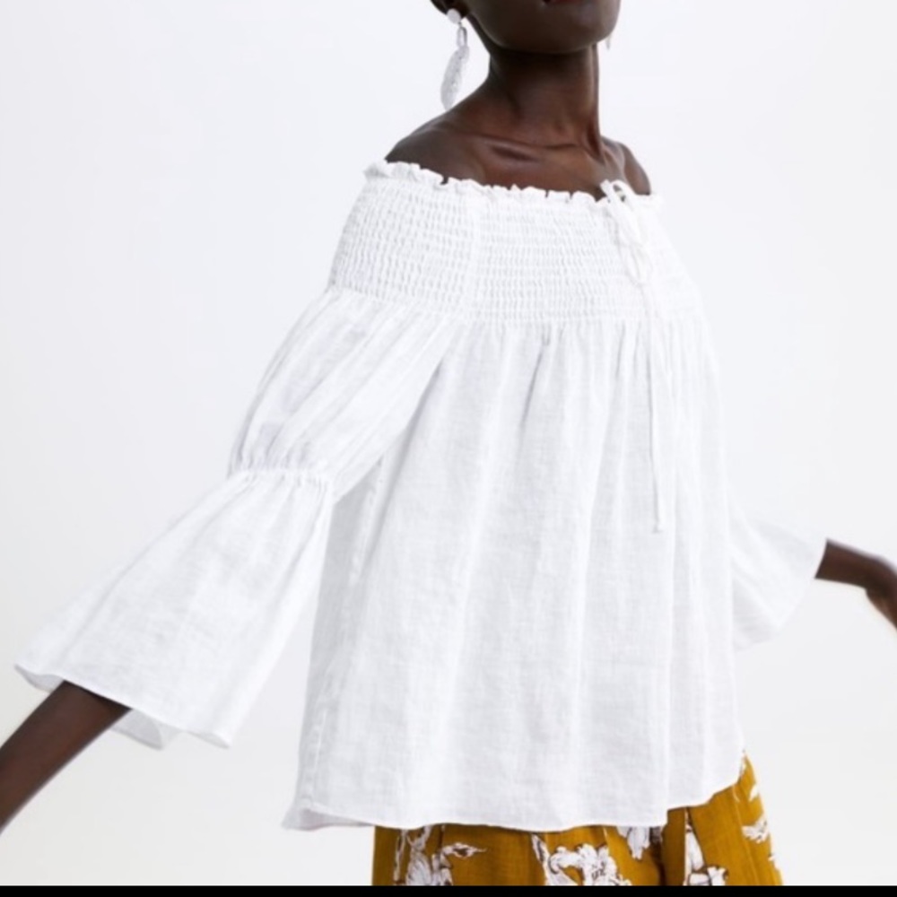 ZARA linen off-shoulder top